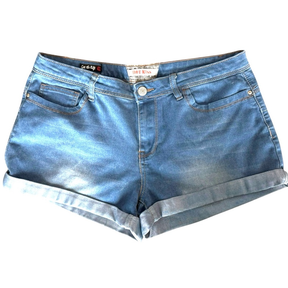 Hot Kiss Blue Relaxed Denim Shorts with Folded Hem sz 15
